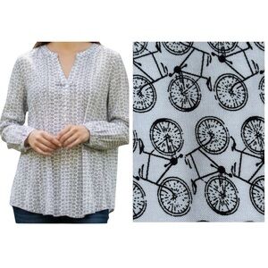 NWT Bicycle Patterned Anthropologie Jane And Delancey Button Up Pintuck Shirt M